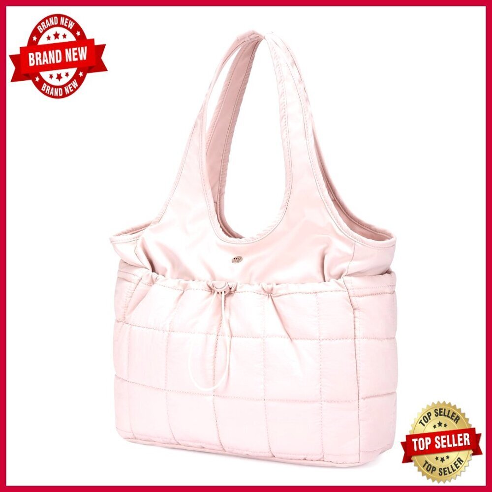 Quilted Puffer Tote Bag with Laptop Compartment Nylon Shoulder Bag